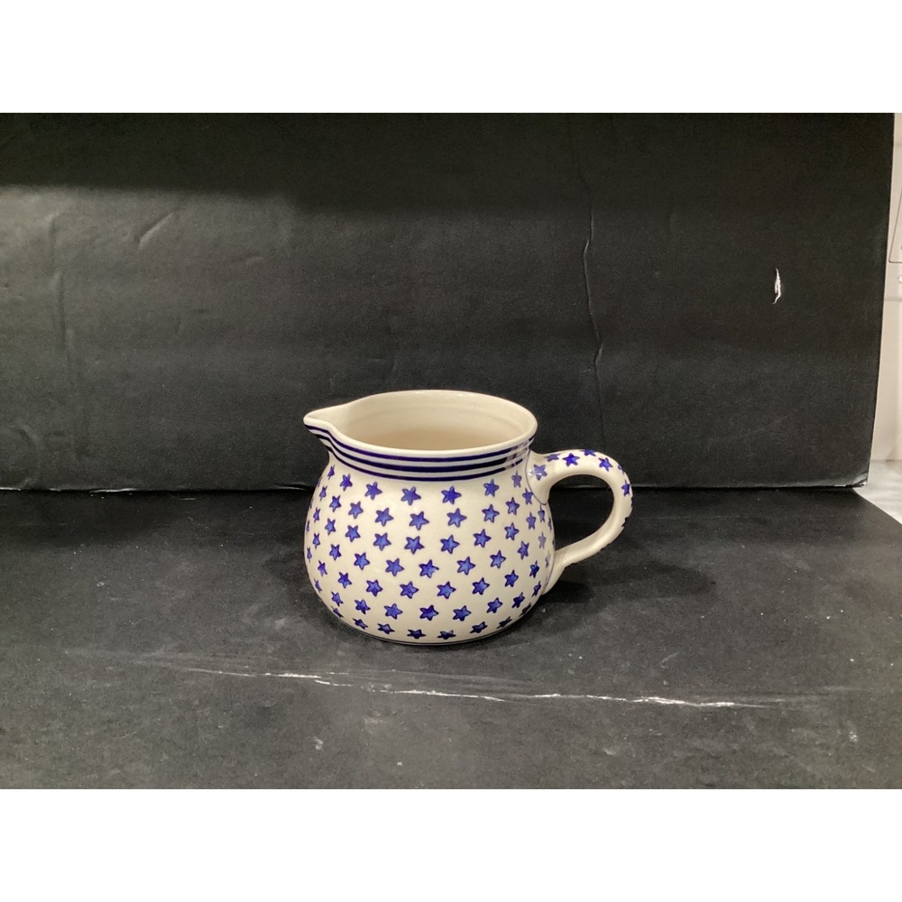 Boleslawiec Ceramic Polish Poland Hand-Painted Pottery Pitcher Creamer Stars 5"